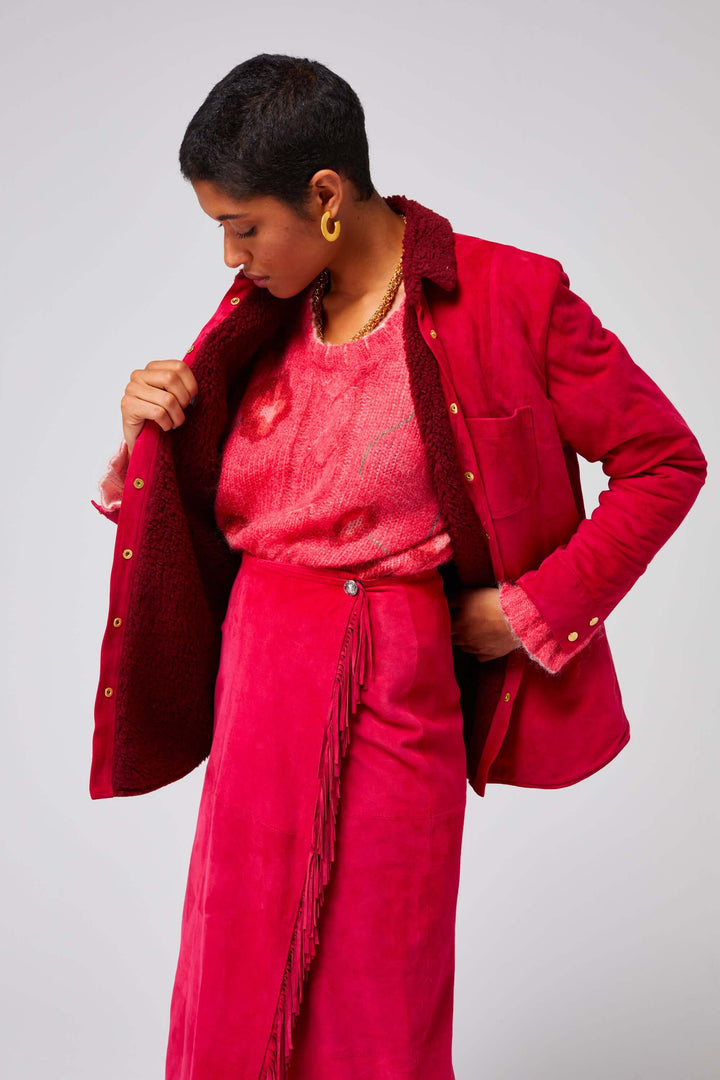 Heimstone Dori Overshirt In Fuschia Suede