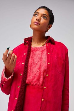 Heimstone Dori Overshirt In Fuschia Suede