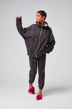 Heimstone Jack Sweat In Black Leopard Printed Fleece Tops