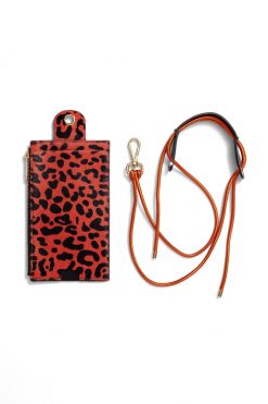 Heimstone The Minis - Large Neck Wallet In Orange Leopard Printed Leather