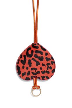 Heimstone The Minis - Long Heart Keychain In Orange Leopard Leather