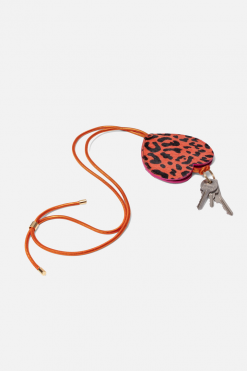 Heimstone The Minis - Long Heart Keychain In Orange Leopard Leather