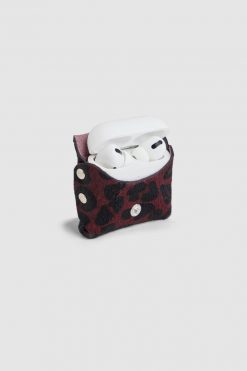 Heimstone Pro Airpods Case In Burgundy Leopard Printed Leather