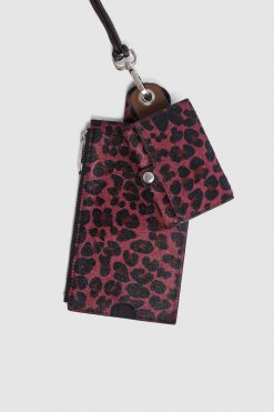 Heimstone The Minis - Large Neck Wallet In Burgundy Leopard Printed Leather