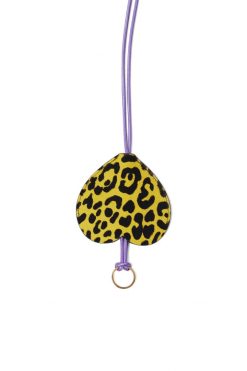 Heimstone The Minis - Long Heart Keychain In Yellow Leopard Printed Leather