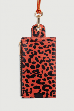 Heimstone The Minis - Large Neck Wallet In Orange Leopard Printed Leather